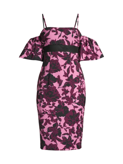 Shop Black Halo Women's Leona Cold-shoulder Floral Sheath Dress In Moody Bloom