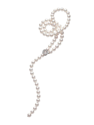Shop Mikimoto Women's Everyday Essentials 18k White Gold, 0.24 Tcw Diamond & Pearl Lariat Necklace