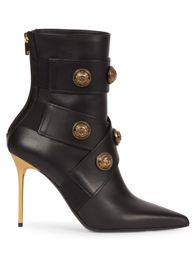 Shop Balmain Women's Alma Leather Ankle Boots In Noir