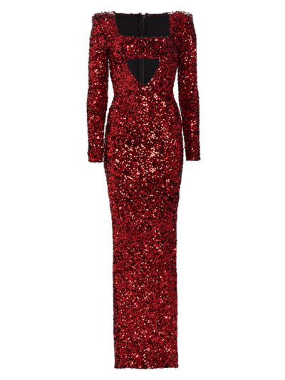 Shop Michael Costello Collection Women's Charleston Cut-out Sequined Gown In Red