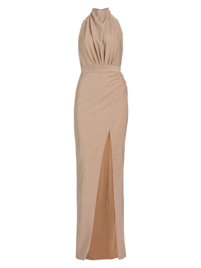 Shop Michael Costello Collection Women's Tara Draped Open-back Gown In Blush