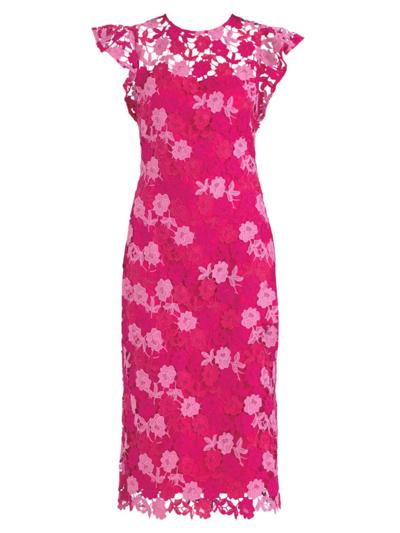 Shop Shoshanna Women's Rachel Floral Lace Midi-dress In Magenta Rose