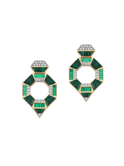 Shop Melis Goral Women's Deep Sea 14k Rose Gold, Diamond, Malachite & Tsavorite Drop Earrings In Green