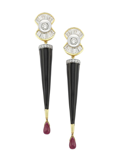 Shop Melis Goral Women's Reflection 14k Gold, Diamond & Ruby Drop Earrings In Red