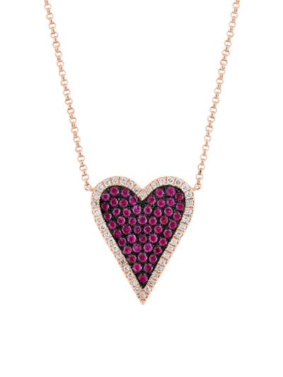Shop Saks Fifth Avenue Women's 14k Rose Gold, Ruby 0.19 Tcw Diamond Heart Necklace In Pink