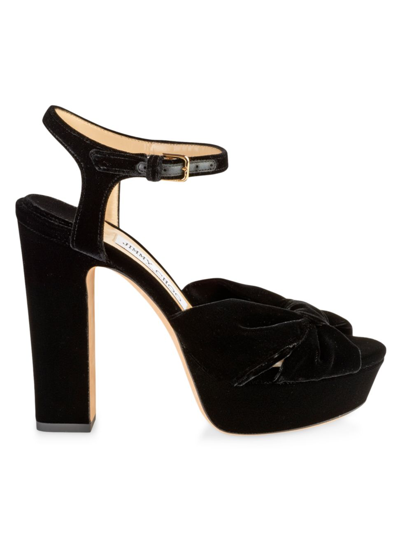 Shop Jimmy Choo Women's Heloise 120mm Velvet Platform Sandals In Black
