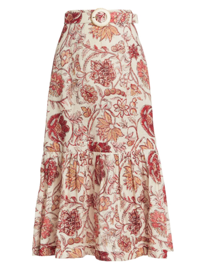 Shop Zimmermann Women's Vitali Floral Linen Midi-skirt In Sepia Floral