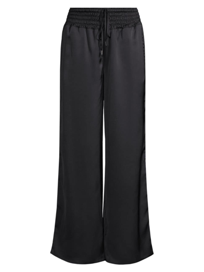 Brochu Walker Gorja Smocked Wide-leg Satin Trousers In Onyx | ModeSens