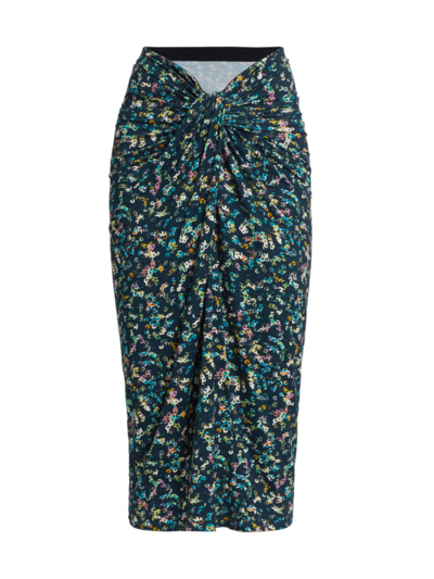 Shop Isabel Marant Étoile Women's Jeldia Floral Knotted Midi-skirt In Teal