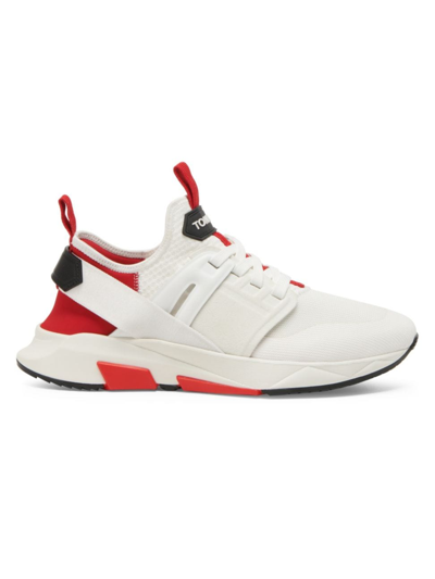 Shop Tom Ford Men's Mesh Low-top Sneakers In White Red