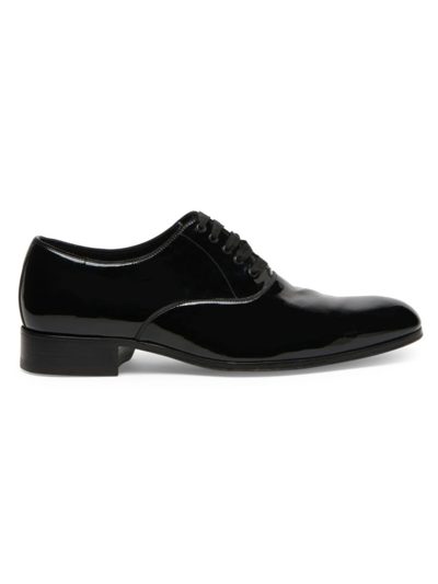 Shop Tom Ford Men's Patent Lace-up Oxfords In Black