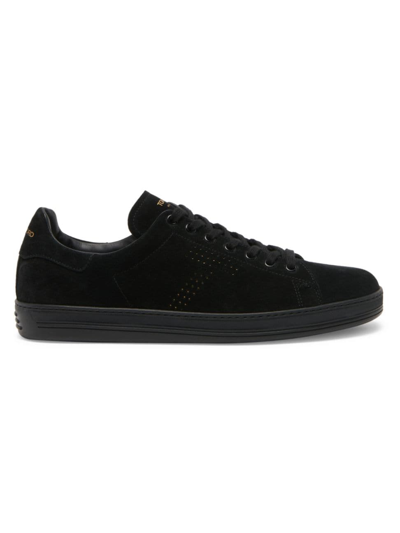 Shop Tom Ford Men's Suede Leather Low-top Sneakers In Black Gold