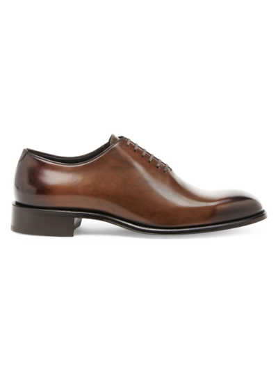Shop Tom Ford Men's Burnished Leather Lace-up Oxfords In Bronze
