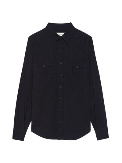Shop Saint Laurent Men's Western Shirt In Black Rinse Denim