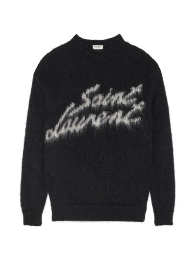 Shop Saint Laurent Men's 90s  Sweater In Mohair In Noir Naturel
