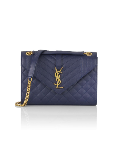 Shop Saint Laurent Women's Envelope Medium Chain Bag In Mix Matelassé In Medium Blue