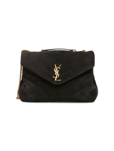 Shop Saint Laurent Women's Medium Loulou Matelassé Suede Shoulder Bag In Black