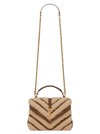 Shop Saint Laurent Women's College Medium Chain Bag In Suede And Shearling In Beige
