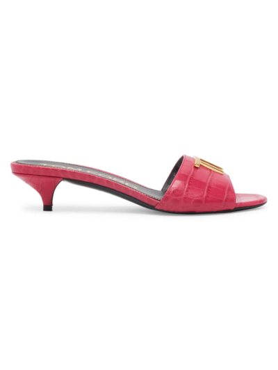 Shop Tom Ford Women's Logo Croc-embossed Leather Mules In Rose Red