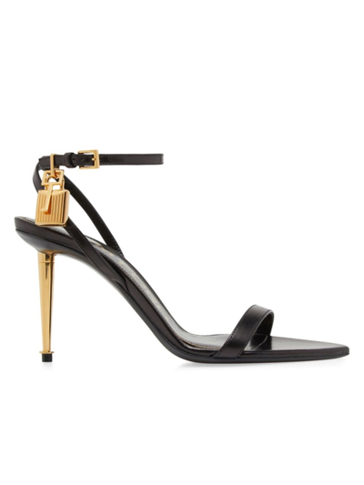 Shop Tom Ford Women's Padlock 85 Leather Point-toe Ankle-strap Sandals In Black