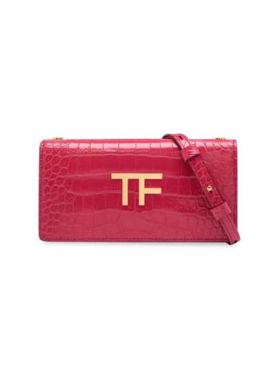 Shop Tom Ford Women's Mini Tf Croc-embossed Leather Crossbody Bag In Rose Red