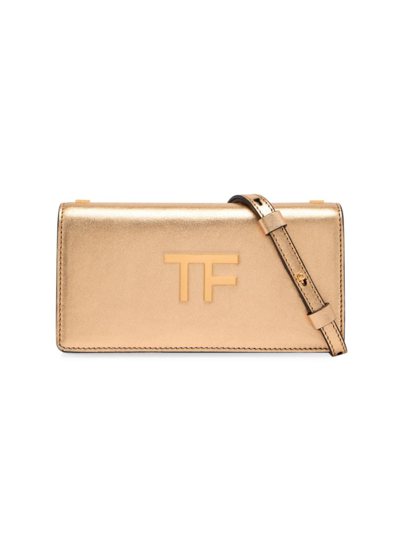 Shop Tom Ford Women's Mini Tf Metallic Leather Crossbody Bag In Gold