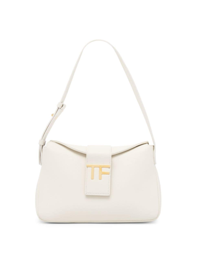 Shop Tom Ford Women's Mini Tf Logo Leather Hobo Bag In Chalk