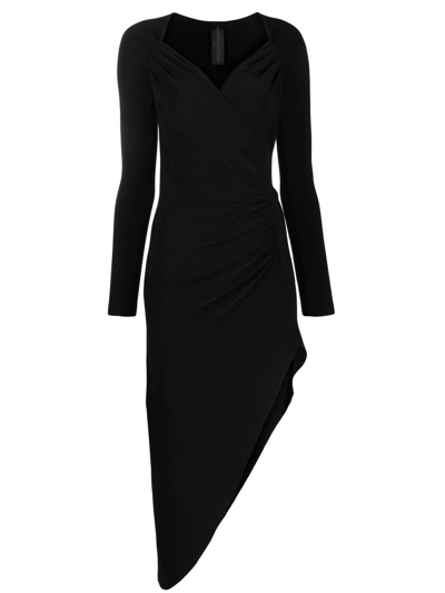 Shop Norma Kamali Long Sleeve Sweetheart Side Drape Gown Dress In Black