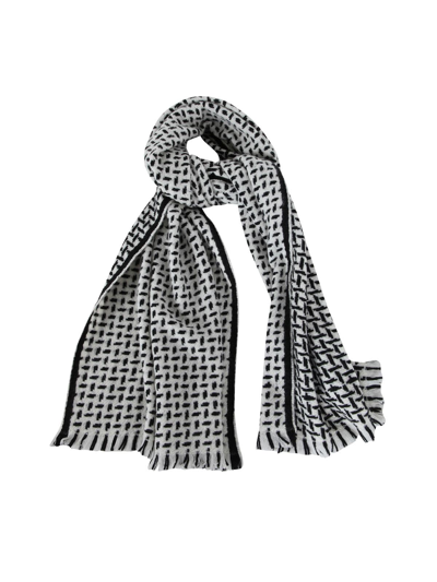 Shop Oats &amp; Rice Cross Pattern Twill Cashmere Scarf In Monochrome