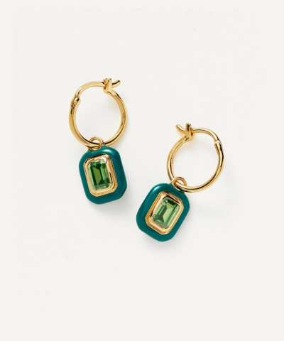 Shop Missoma 18ct Gold-plated Vermeil Silver Enamel And Stone Charm Mini Hoop Earrings In Golf