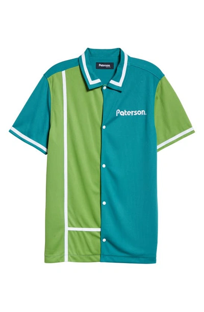Shop Paterson Courtside Mesh Warm-up Short Sleeve Snap Front Shirt In Green Multi