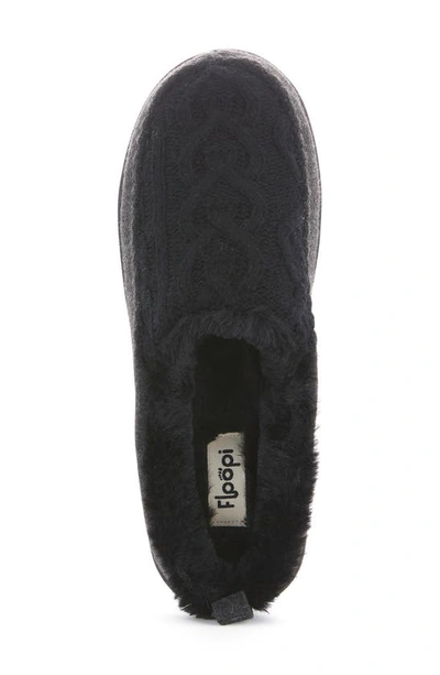 Floopi Tori Cable Knit Faux Shearling Slipper In Black