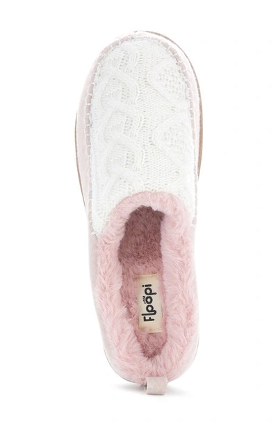 Floopi Tori Cable Knit Faux Shearling Slipper In White