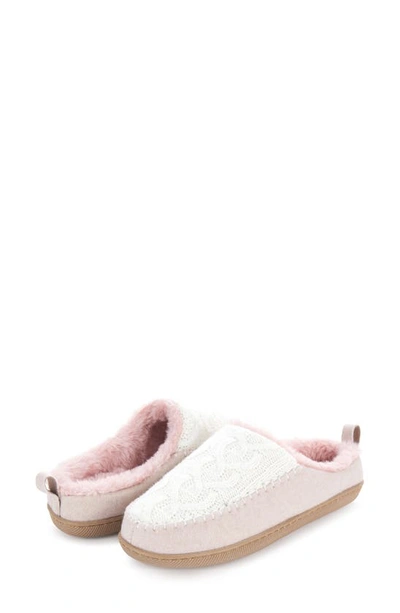 Floopi Tori Cable Knit Faux Shearling Slipper In White