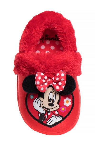 Josmo Minnie Mouse Faux Fur Trimmed Slipper In Red