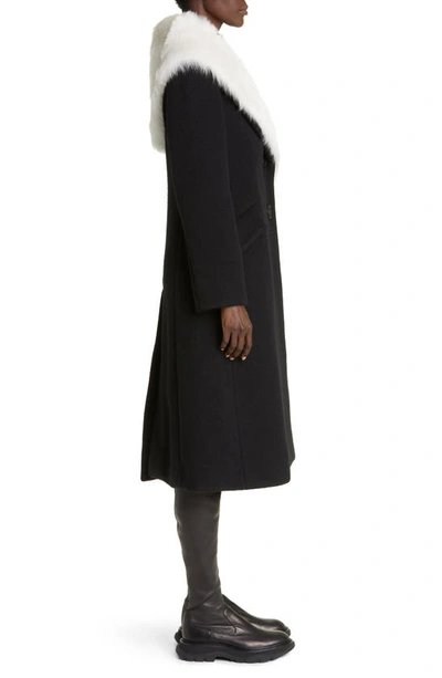 Shop Proenza Schouler Double Face Melton Wool Blend Genuine Shearling Lapel Coat In Black