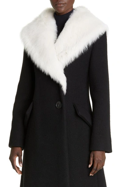 Shop Proenza Schouler Double Face Melton Wool Blend Genuine Shearling Lapel Coat In Black