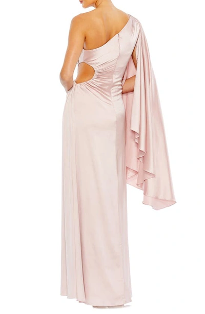 Shop Ieena For Mac Duggal Drape Sleeve One-shoulder Satin A-line Gown In Ballet Pink