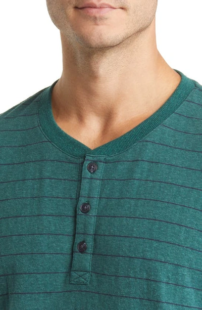 Shop Marine Layer Double Knit Long Sleeve Henley In Green/ Navy