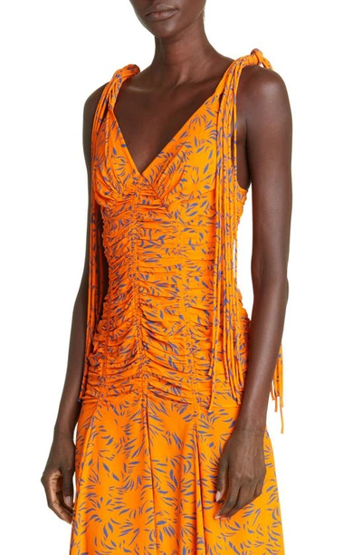 Shop Proenza Schouler Ruched Crêpe De Chine Tank Dress In Orange Multi