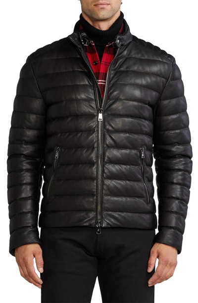 Shop Ralph Lauren Purple Label Varens Quilted Leather Down Biker Jacket In Polo Black