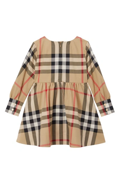 Shop Burberry Kids' Adriana Check Long Sleeve Stretch Cotton Dress In Archive Beige Ip Chk