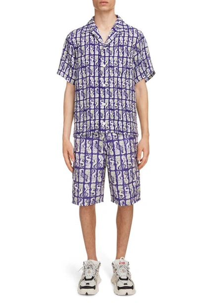 Shop Kenzo Mermaid Board Shorts In Plum Blue