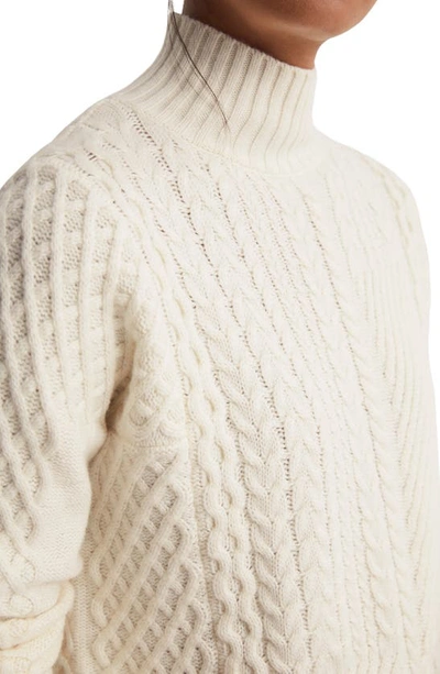 Shop Reiss Martha Cable Stitch Wool Blend Mock Neck Sweater In Cream
