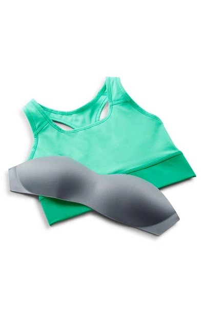 Shop Nike Dri-fit Swoosh Padded Longline Sports Bra In Light Menta/ Green/ White