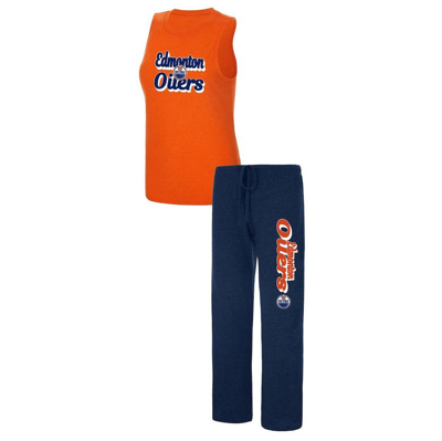 Edmonton Oilers Concepts Sport Meter Long Sleeve T-Shirt & Pants Sleep Set  - Heather Navy/Orange