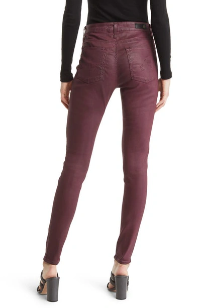 Ag The Farrah High Rise Skinny Jeans In Leatherette Light Maroon Peak