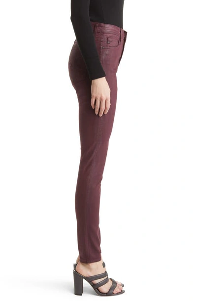 Ag The Farrah High Rise Skinny Jeans In Leatherette Light Maroon Peak