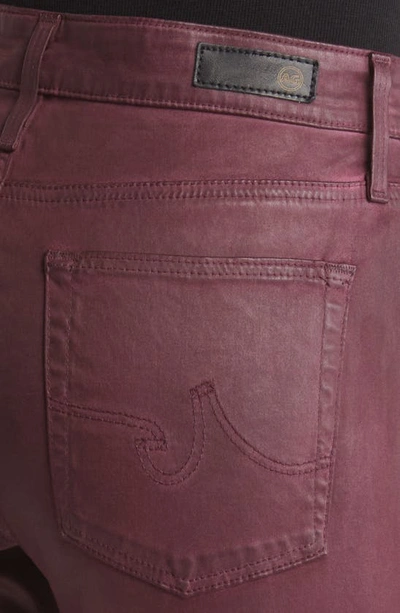 Ag The Farrah High Rise Skinny Jeans In Leatherette Light Maroon Peak
