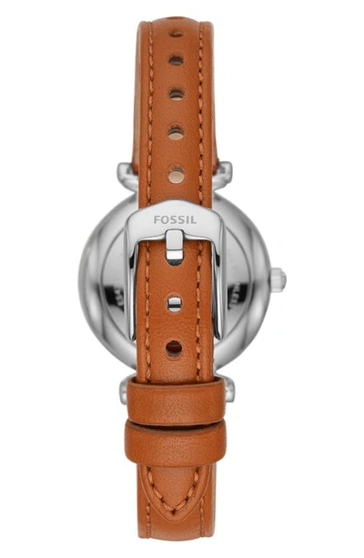Shop Fossil Mini Carlie Star Leather Strap Watch, 28mm In Brown/ Blue/ Silver